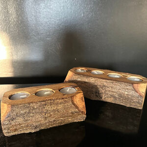 Wood Forest log Candle Holders